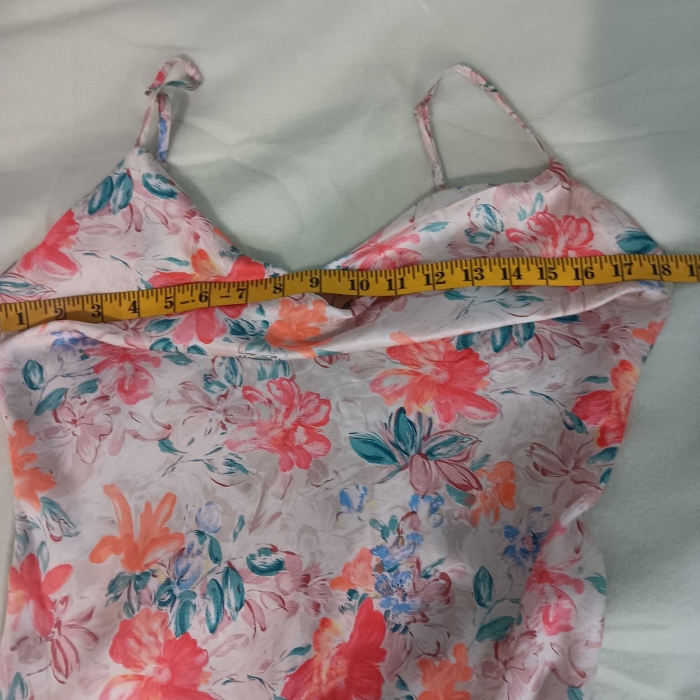 Floral Pink Satin Slip Dress with Cowl Neck - Picture 9 of 12